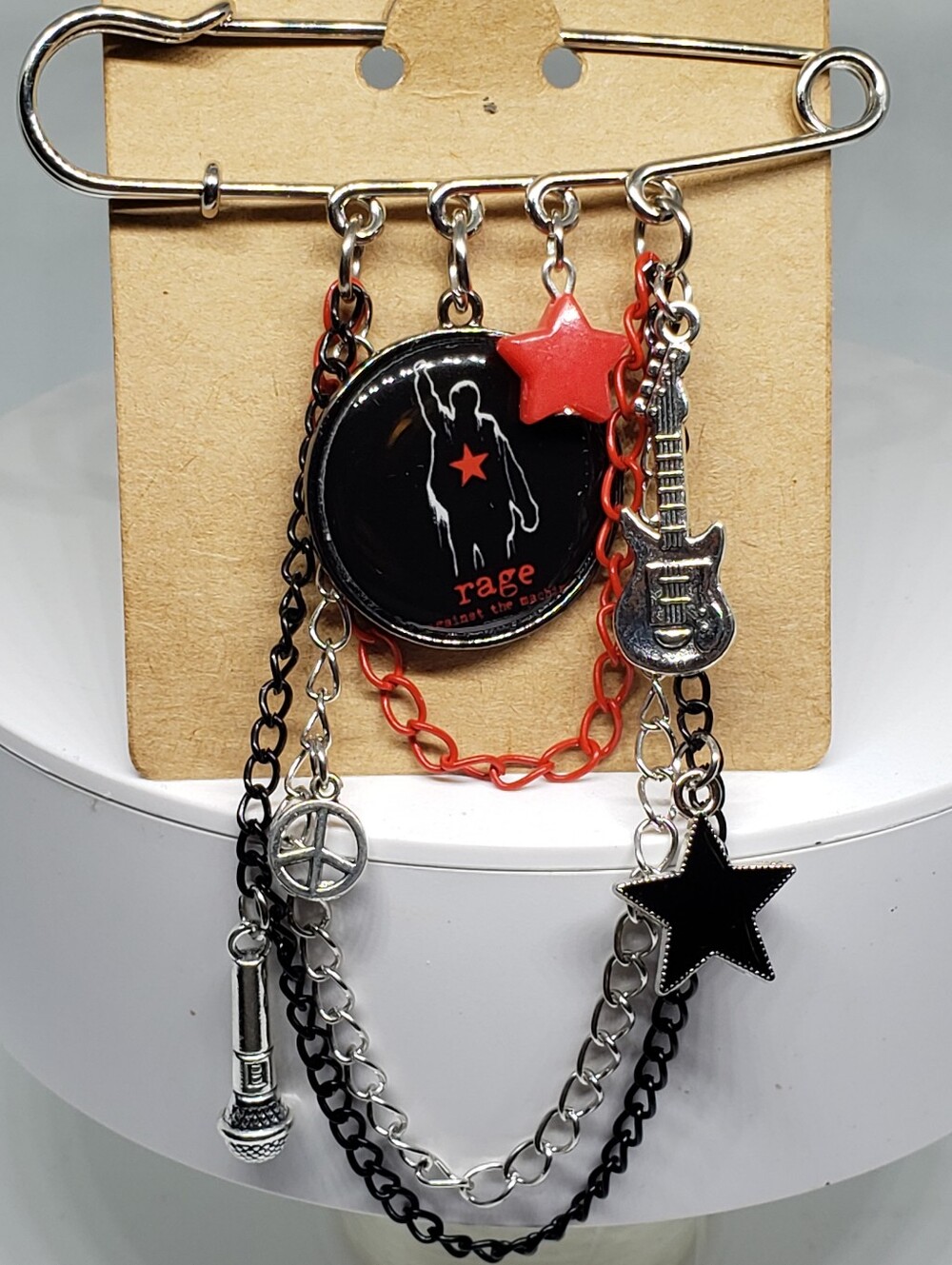 Handmade Rage Against The Machine Band Safety Pin Brooch